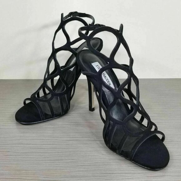 Steve Madden Teagan Sandal, Black Nubuck, Womens Size 6.5 & 7 - Picture 4 of 9